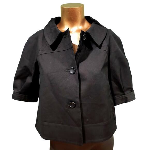 Theory Cropped Fully Lined Jacket with Elbow Sleeves, Pleated Back, Blk, Sz  P - Picture 1 of 6